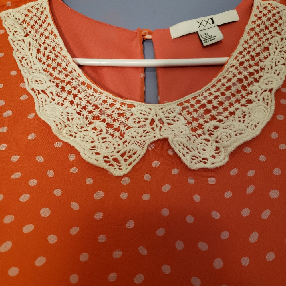 Vintage Polkadot Swing Dress Crochet Collar